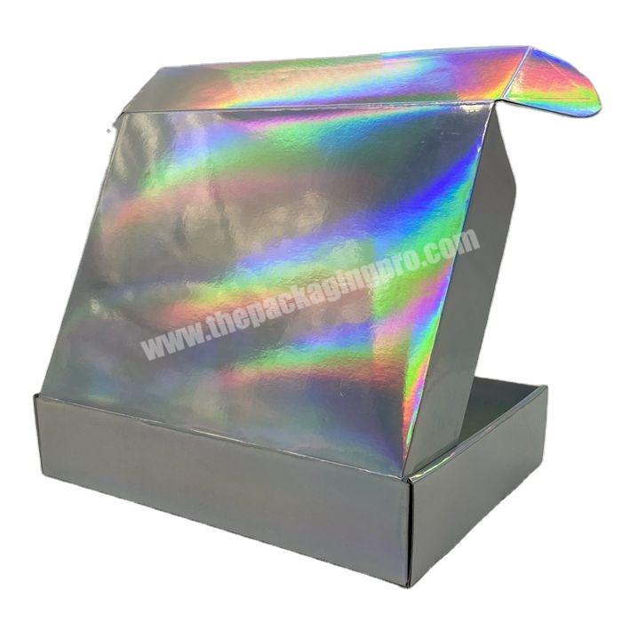 Logistics Boxes Packaging Supplies Customized Wig Hair Extension Rainbow Holographic Shipping Express Packaging Box with logo
