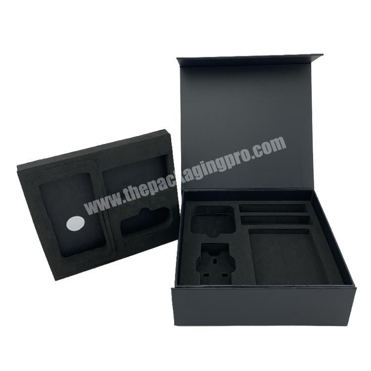 Low MOQ Custom Logo Luxury Black Magnetic Closure Rigid Cardboard Gift Box With Eva Foam Insert