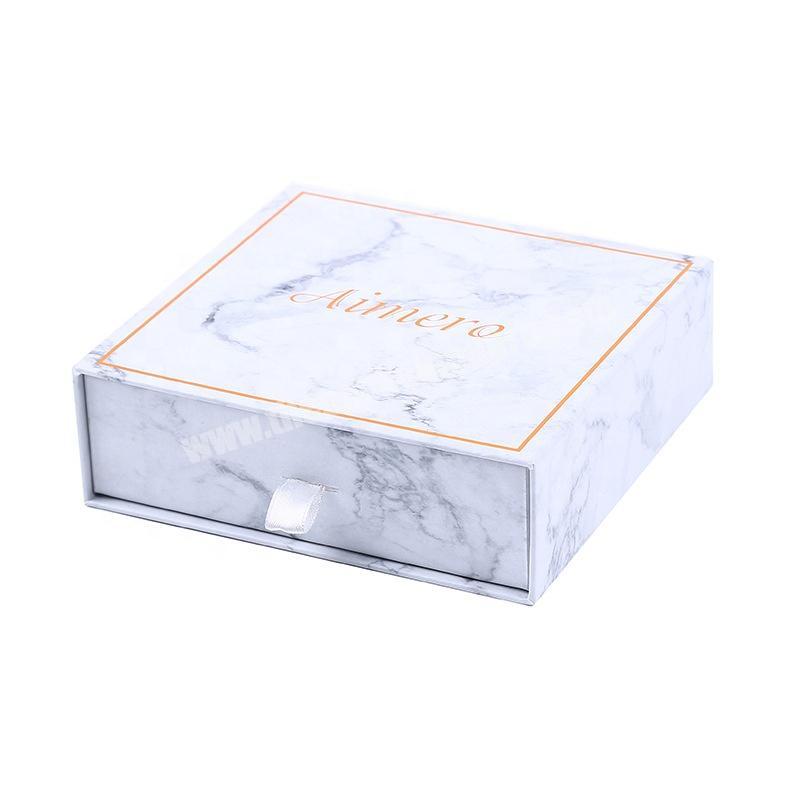 Luxury Earrings Packaging Paper Drawer Box Custom Logo Printed Rigid Sliding Marble Jewelry Gift Paper Boxes