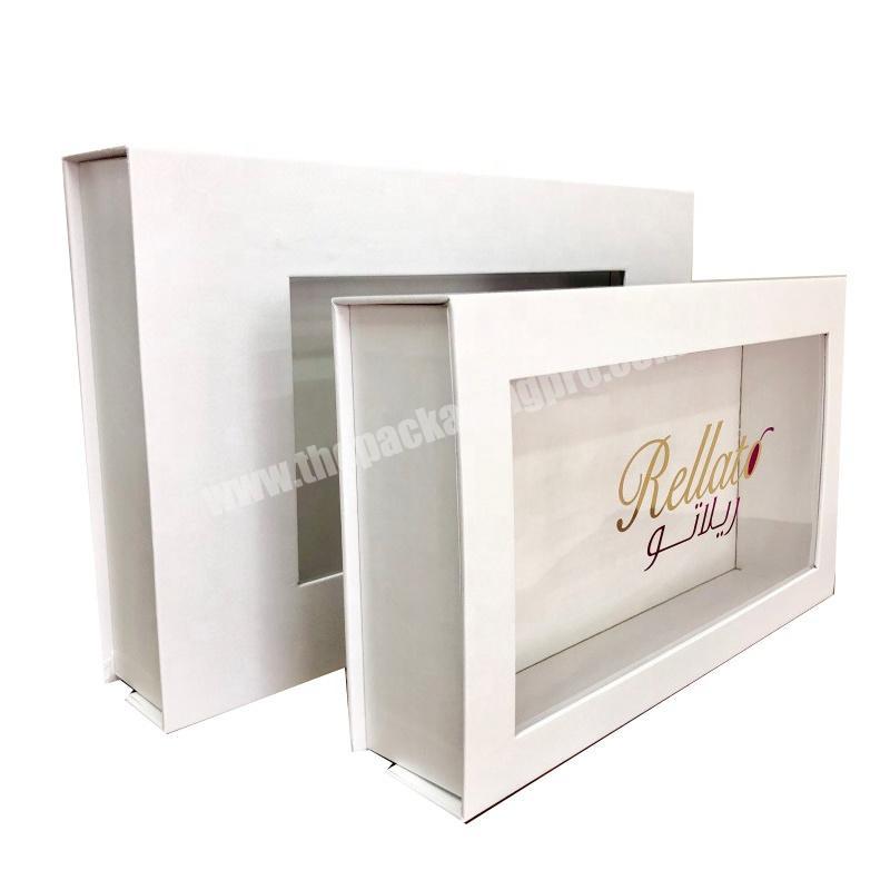Luxury Printing Packaging Clear Top Magnetic Lid Gift Box for Silk