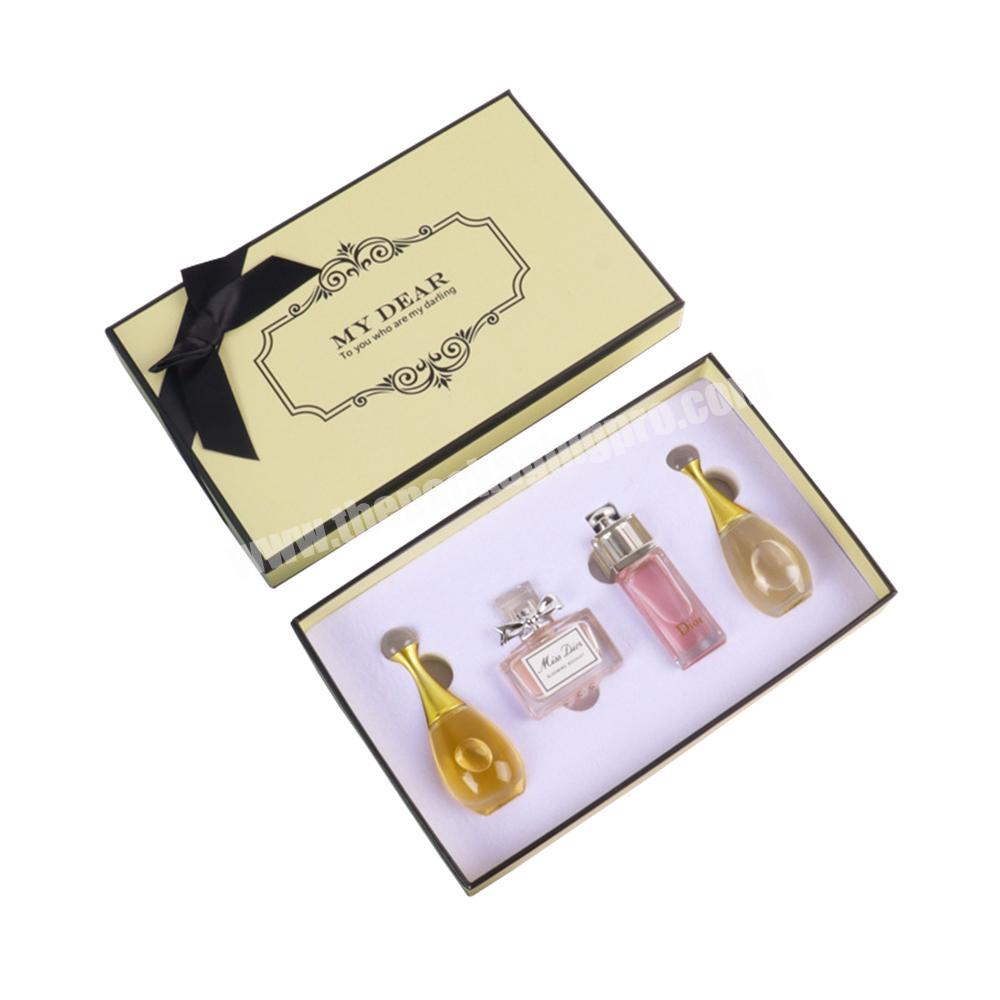 Luxury Ribbon Cosmetics Perfume Sample Nail Polish Set Packaging Gift Box with EVA Foam Insert Custom Logo