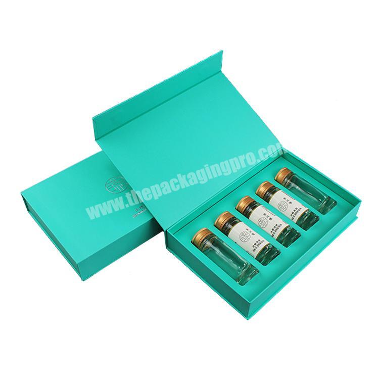 Luxury bird's nest bottle gift boxes custom rigid magnetic flip green cardboard packaging box