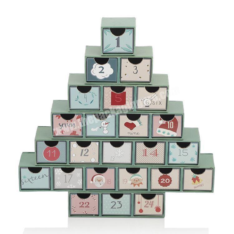 personalize New design cardboard empty advent calendar Christmas tree shape small drawer gift packaging box for storage