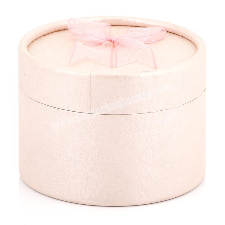 New style Eco-friendly material lid and base rigid paper round earring and ring jewelry box with colors ribbon