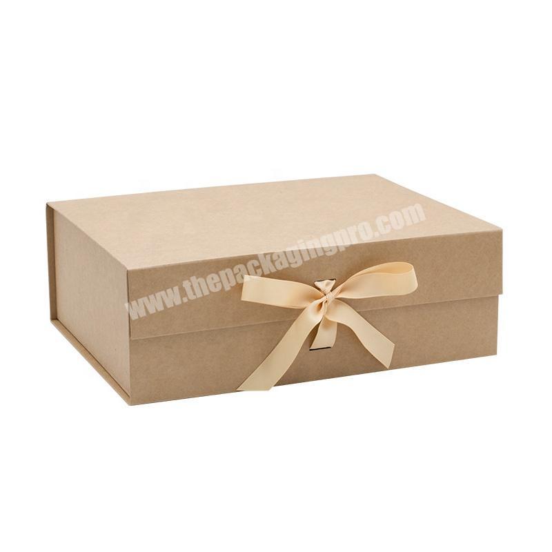 Personalised Popular Fancy Kraft Paper Magnetic Hat Gift Flap Box with Ribbon