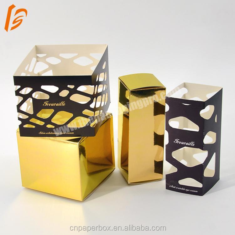 Popular design face cream,eye cream small cosmetic cardboard boxes hollow carved design packaging