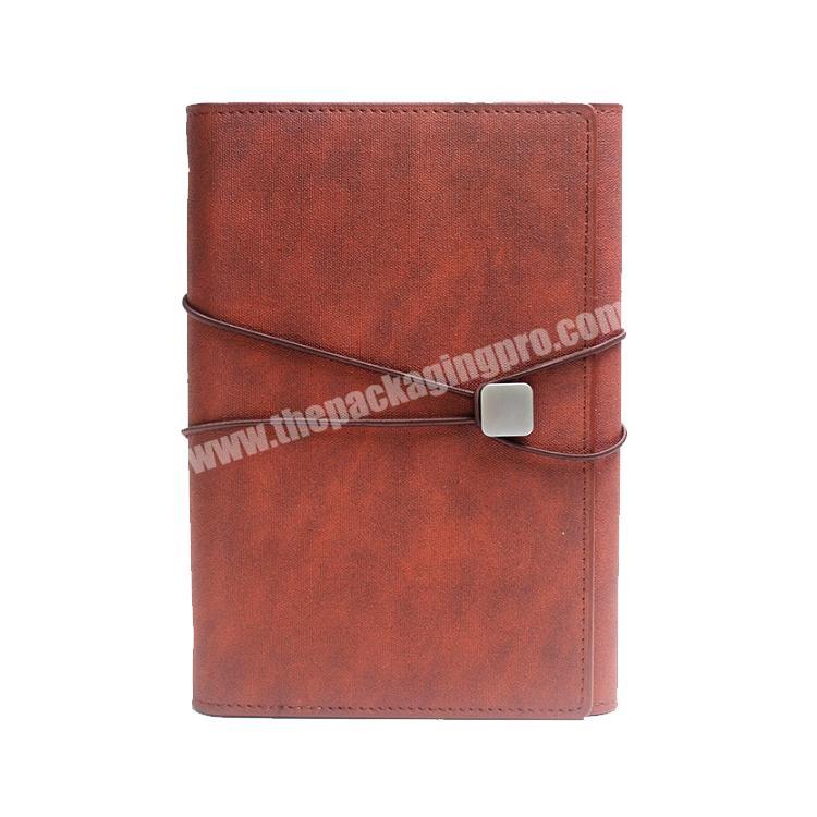 Portable Fashion Fancy Leather Journal Custom String Bound Notebook with Bag and Metal Tag