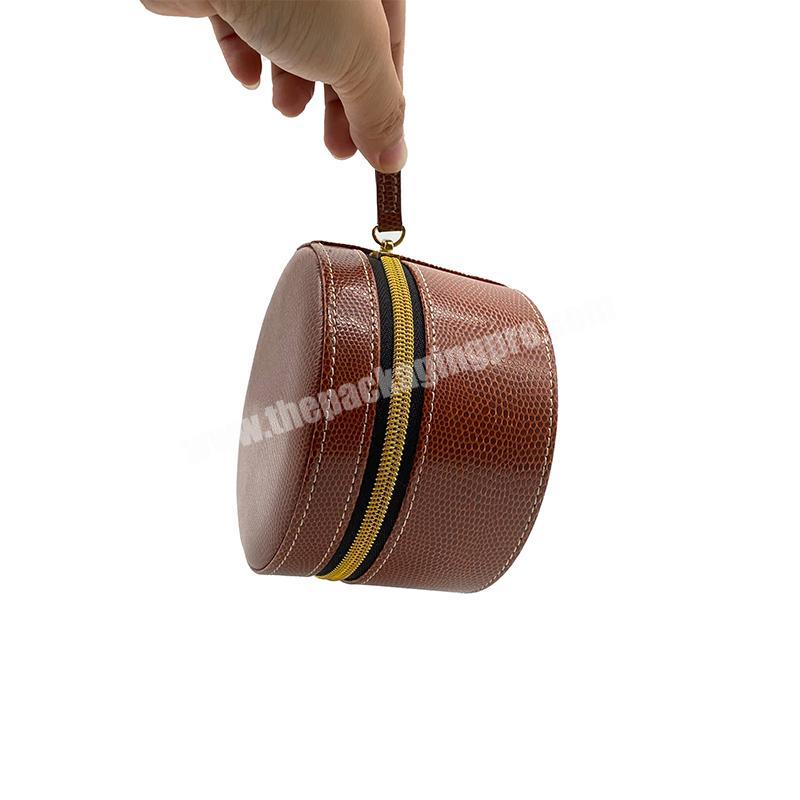 Portable Round OEM Premium Recycled Crocodile Textured PU Leather Watch Box
