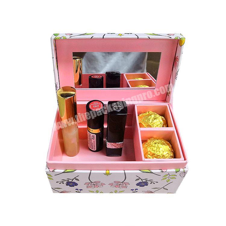 Professional Carton Makeup Cosmetic Packaging Box Dividers With Mirror