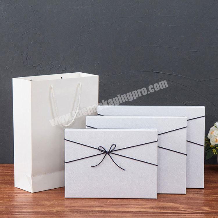 Rigid Luxury White Cardboard Lid and Base Box Silk Bow Tie Gift Packaging Scarf Box with Paper Bag