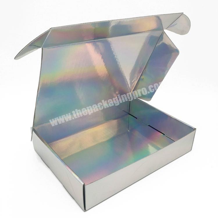 Shenzhen Wholesale Chipboard Shipping box Custom Brand Luxury Express Packaging Box Supplies Holographic Rainbow Colored Box