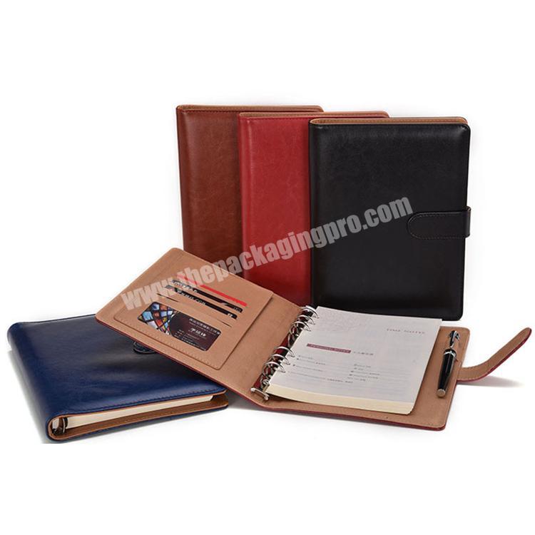 Soft cover refillable ring binder loose leaf leather journal diary notebook with magnetic clasp