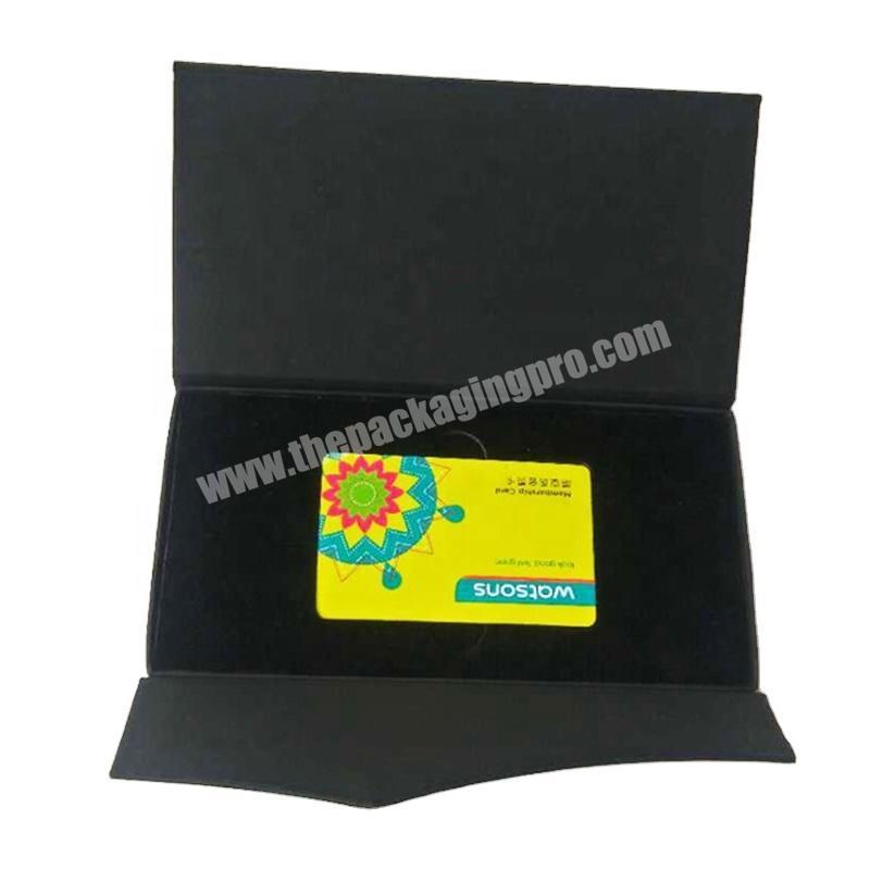 Wholesale Cardboard Sheet Paper Gift Box Black Rigid Magnet Closure Credit Card Packaging Gift Voucher Boxes with Foam