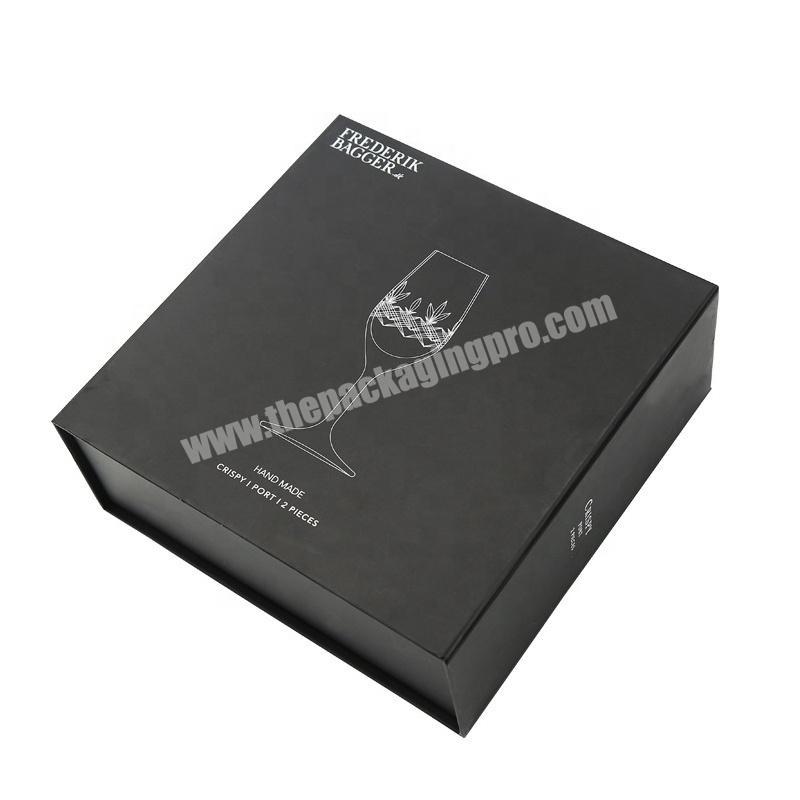 Wholesale Corporate Boxes Black Printed Cardboard Glass Wine Packing Box Wine Tumbler Glass Set Box Packaging