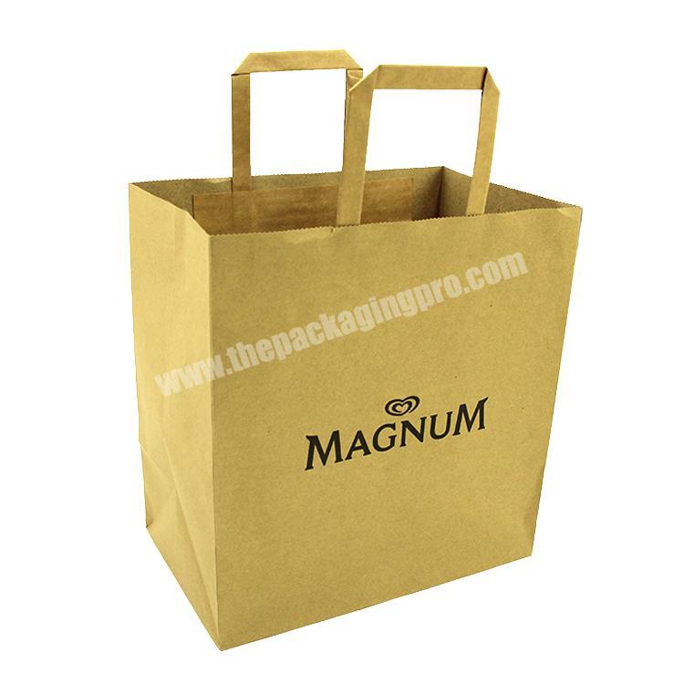 Wholesale High Quality Biodegradable Flat Handle Brand Brown Kraft Paper Bags from China