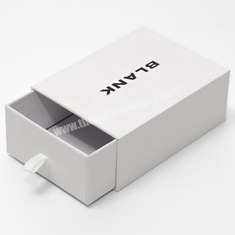 custom logo sliding sleeve box luxury cardboard ribbon pull tab gift box white drawer jewelry box packaging with handle