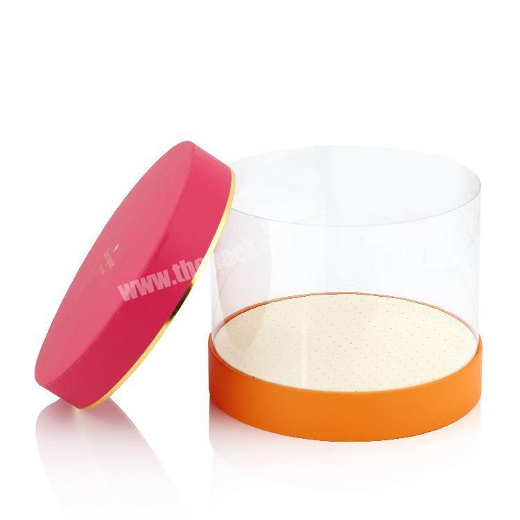 low moq Custom design pink cover cardboard transparent gift box packaging round pvc packaging box