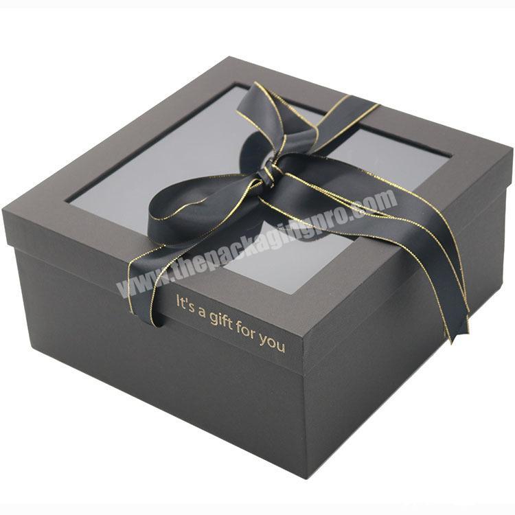 luxury cardboard matte black gift box with ribbon