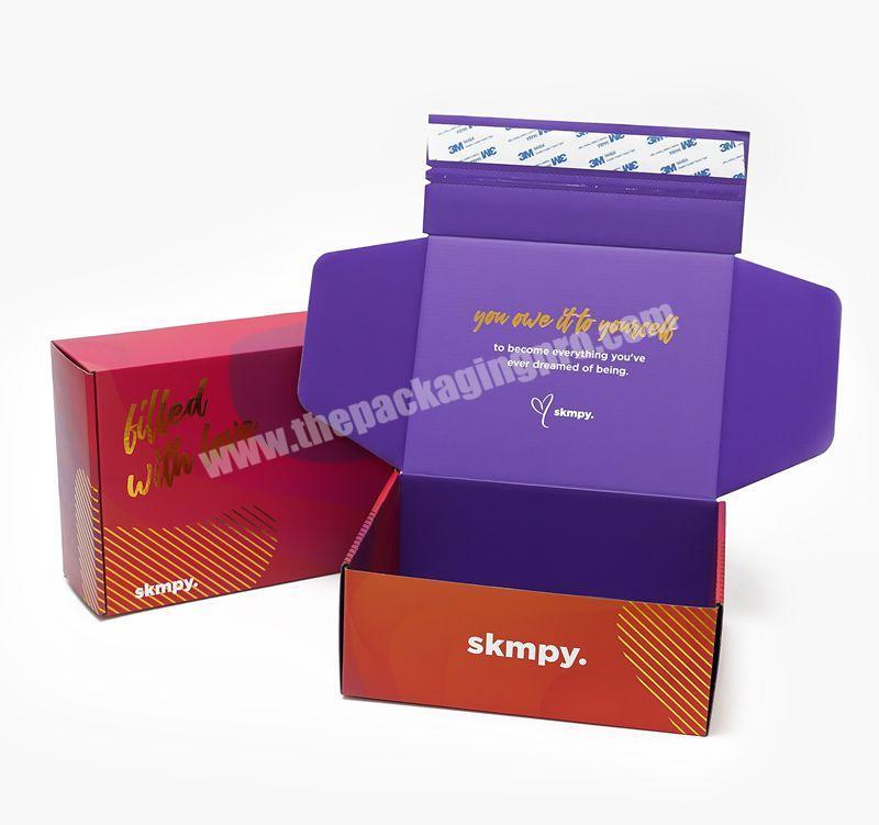 self adhesive corrugated mailer box embossed resealable shipping box gold foil stamped mailing box with adhesive strip