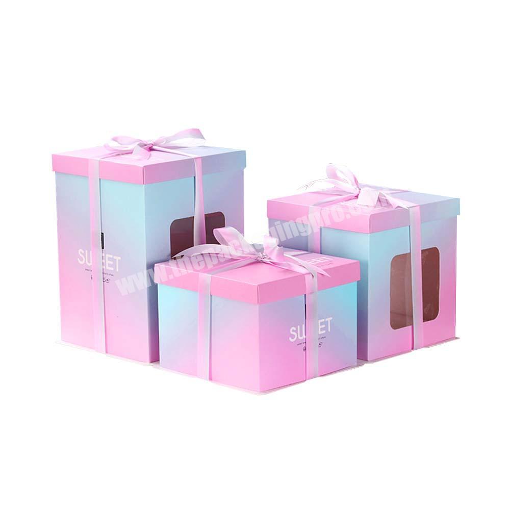 Custom pink wedding party favor square cheese pastry paper packing 12\ 10inch 10 x 10 12 x 12 x 6 inch tall cake box with window