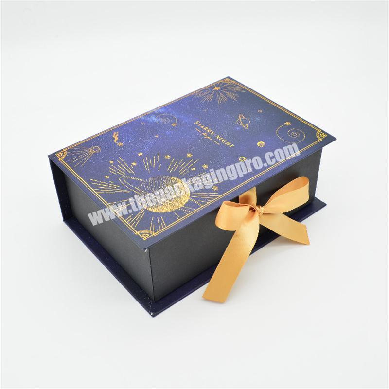 Custom Bronzing Logo Starry Night Purple Cardboard Paper Gift Packaging Box with Ribbon
