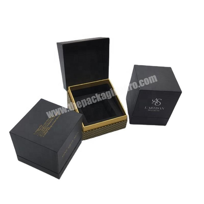 New Custom luxury high quality black gift box lid and based with matt lamination golden hot stamp  For Watch Packaging