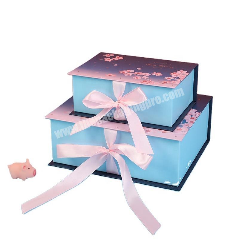 25x20x9.5cm Sakura Magnet Closure Boxes With Ribbon Foldable Cardboard Kids Gift Packaging Box