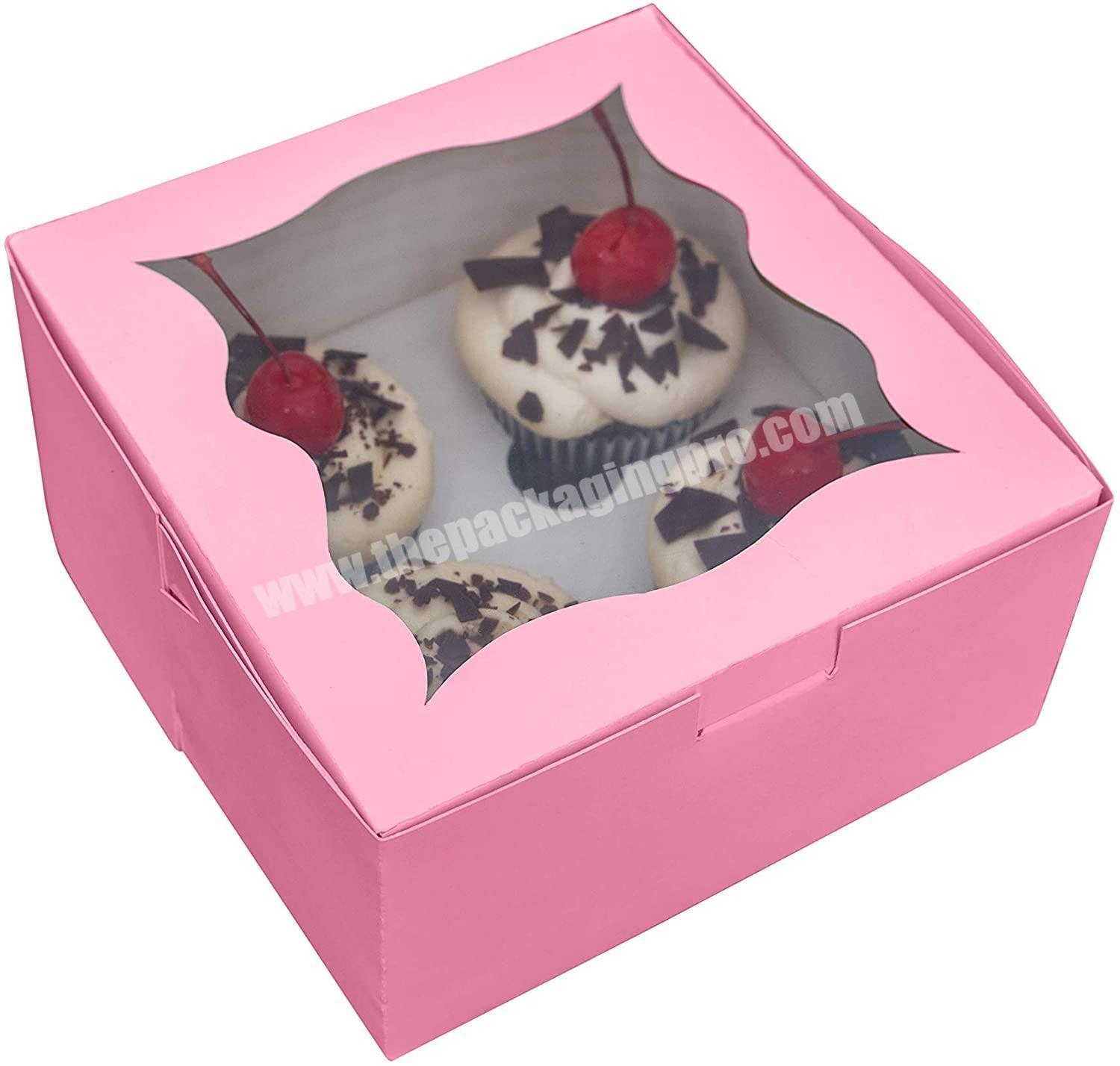 4 Piece christmas Cupcake Holder Box for Muffins, Pastries (Pink)