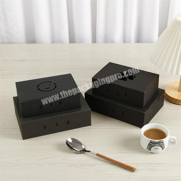 Black Kraft Bakery Box with PVC Transparent Window Cake Box Food Grade Packaging Box 4 cupcake package with card holder