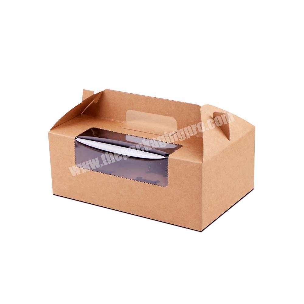 Brown craft cake box custom printing logo with handle wedding box packaging