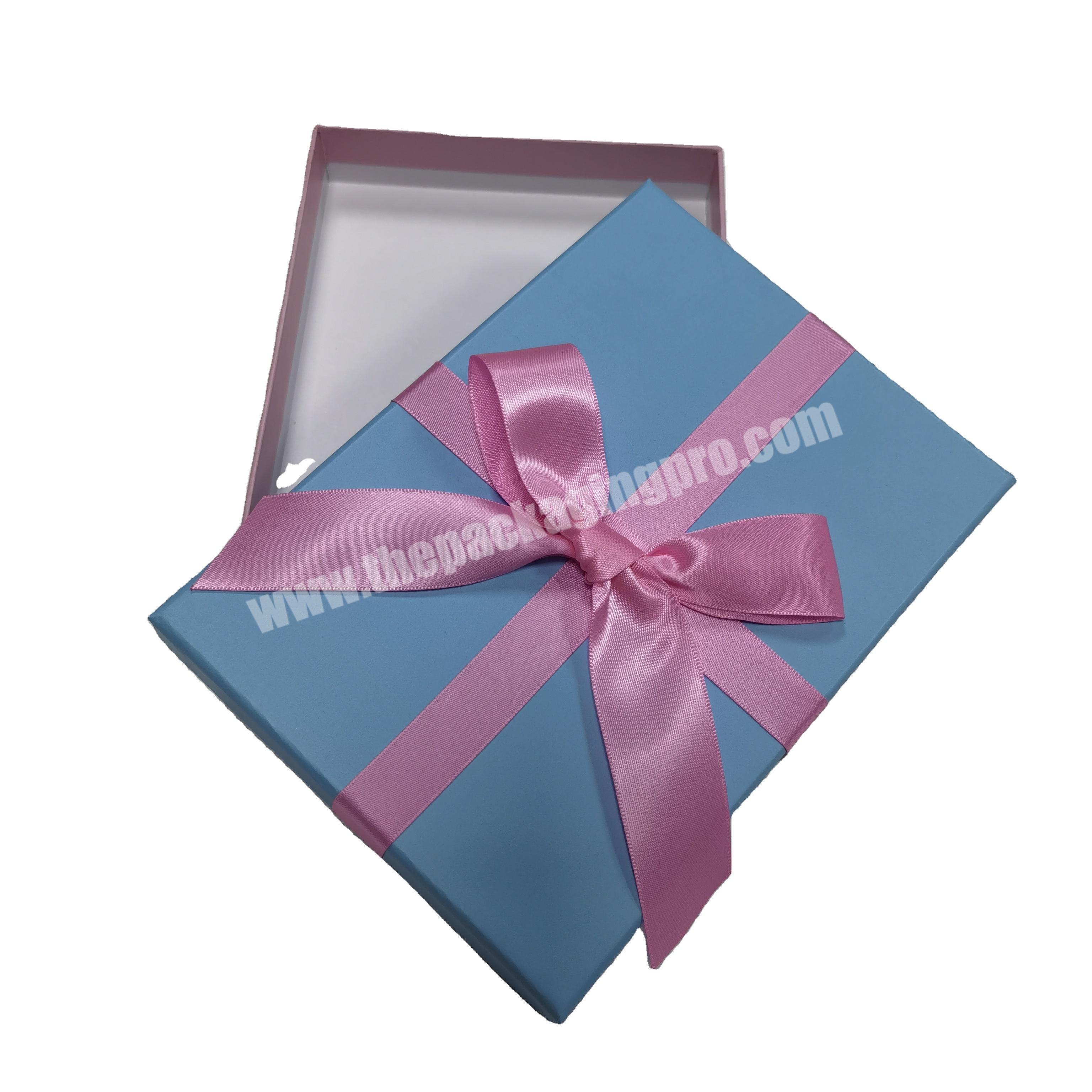 Custom CMYK printing luxury gift packaging box lid and base gift box  pink ribbon removable Lid Rigid Gift packaging box