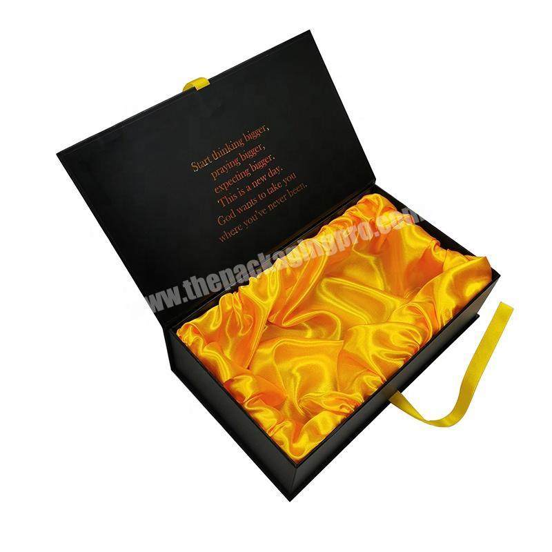 Custom Hair Extension Cardboard Gift Box with Satin Wigs Black Tea Cup Handbag Perfume Magnetic Flip Makeup Box Packaging