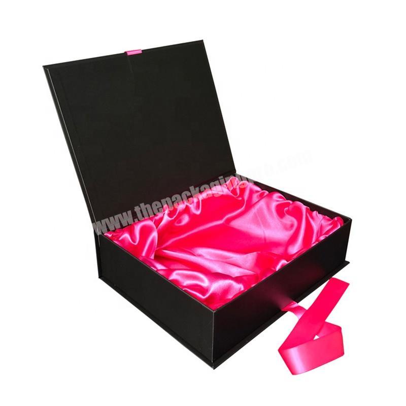 Custom Hair Bundles Packaging Box Extension Bags with Satin Weave Hair Gift Storage Box with Ribbon Closure for Wig Accessories