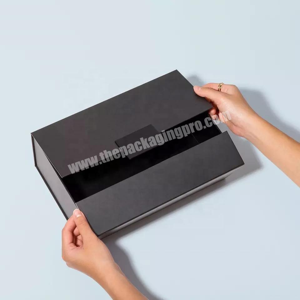 Custom Logo Factory Direct Luxury Two Doors Opened Black Paper Rigid Cardboard Packaging Magnetic Closure Package Gift Box