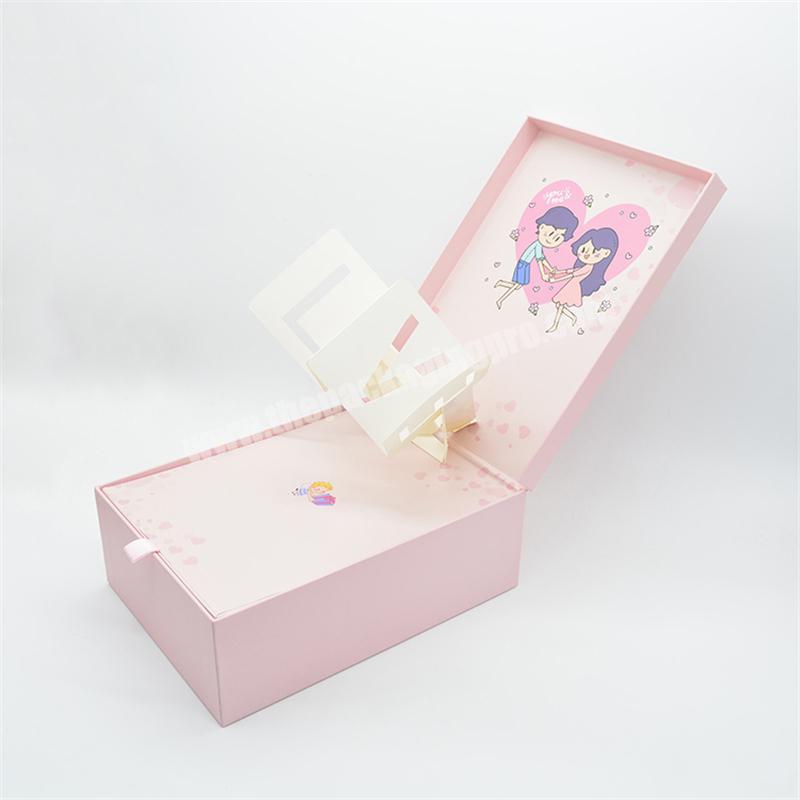 Custom Pink Couple Girly Love Photo Gift box Cardboard Packaging Boxes for Gift Pack