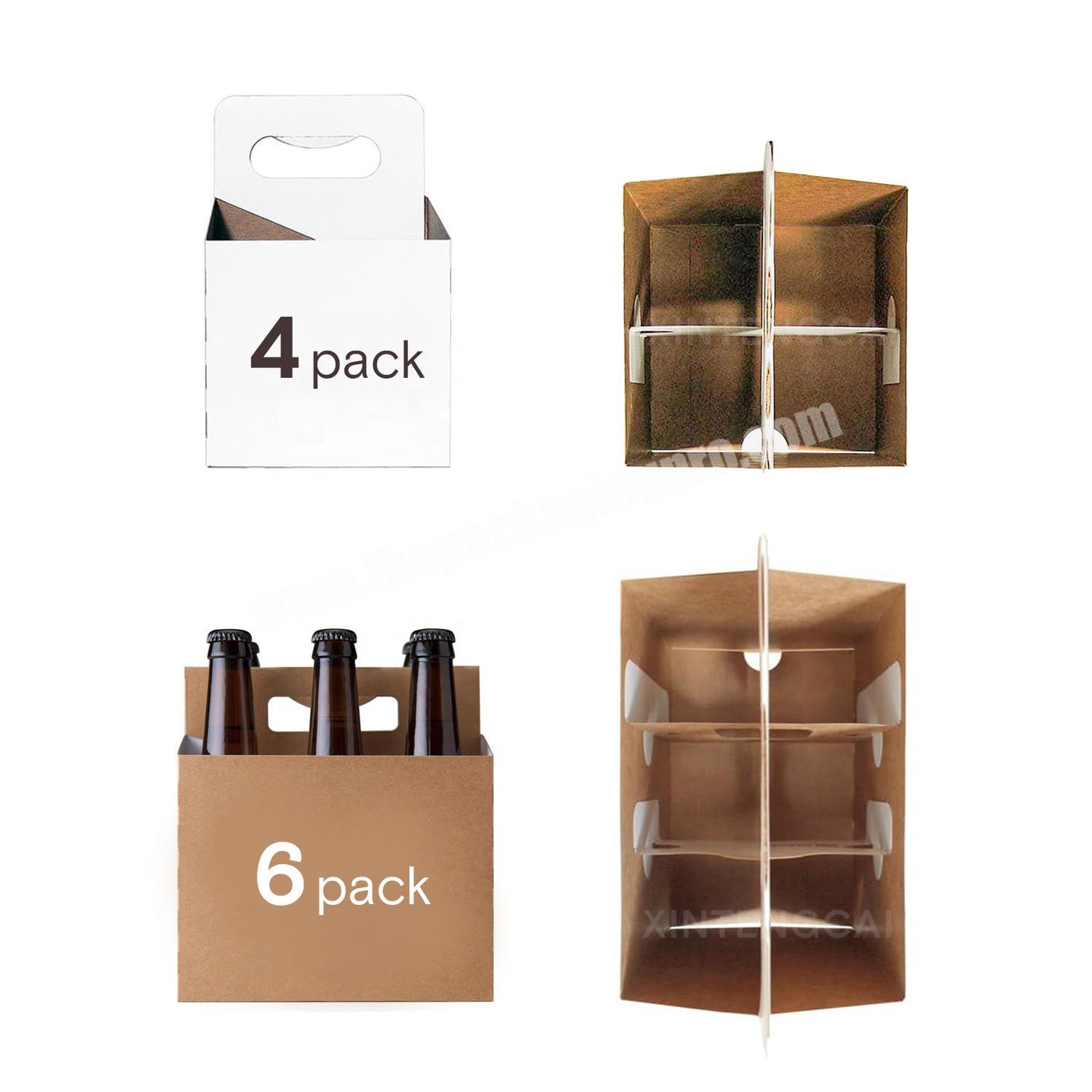 Custom Printed Portable Beer Bottle Glasses Wine Box Corrugated Carriers Paper Packaging Box Six  Four Pack Beer Boxes