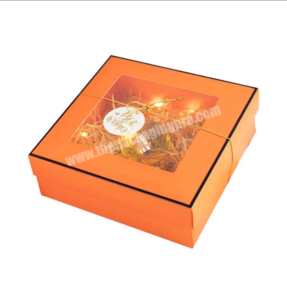 Custom logo eco friendly paper cardboard gift packaging box with clear pvc window