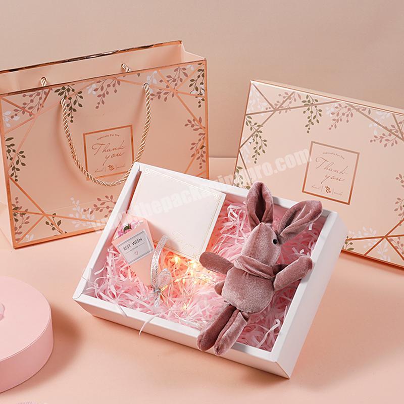 Custom logo printed rigid cardboard lid and base box packaging luxury Pink  gift box