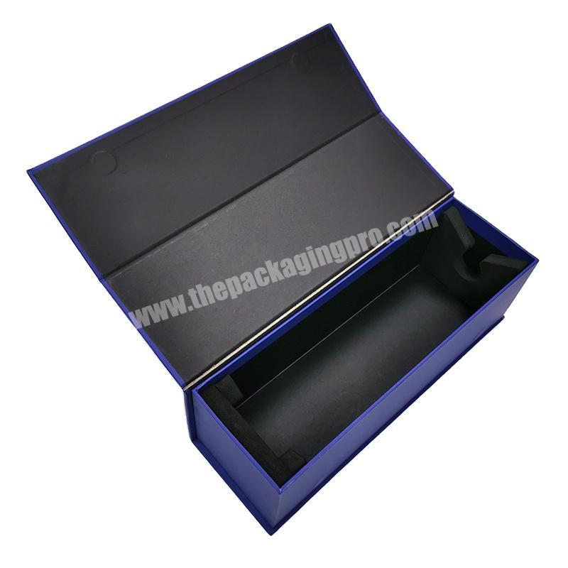 Custom logo printing black color flip top lid open boxes with magnetic catch with sponge EVA insert holder for product packaging