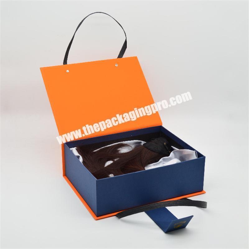 Wholesale Blue Orange Wig Packaging Box Custom Gold Foil Logo FOREVER LOVE Wig Hair Gift Boxes with Satin