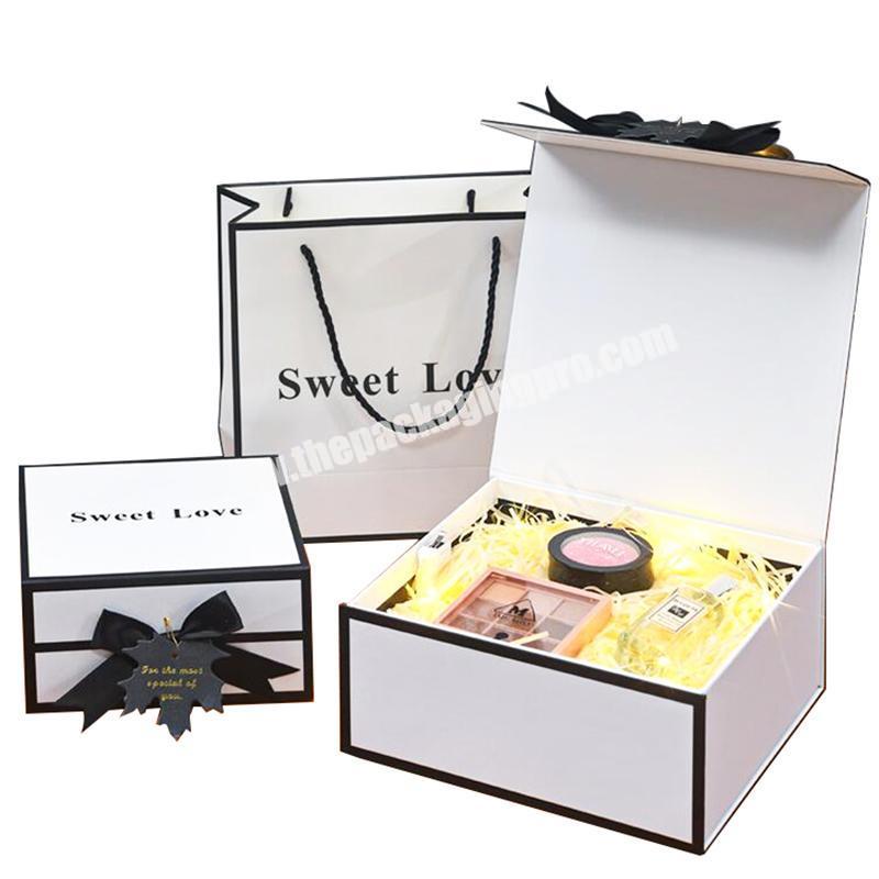 Factory Custom Logo Luxury Packaging Gift Box Ribbon Magnetic Flip Eco Paper White Magnetic Packaging Small Magnetic Gift Box