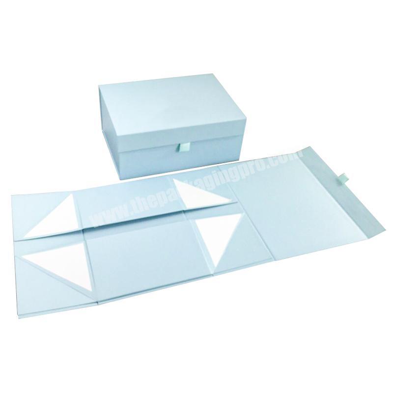 Folded gift Box Carton Black Rigid Flat Luxury Magnetic Folding Storage Paper Gift Box With Ribbon