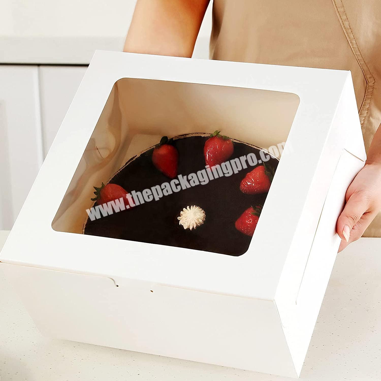 High quality white simple foldable cake box with transparent PVC window for packaging