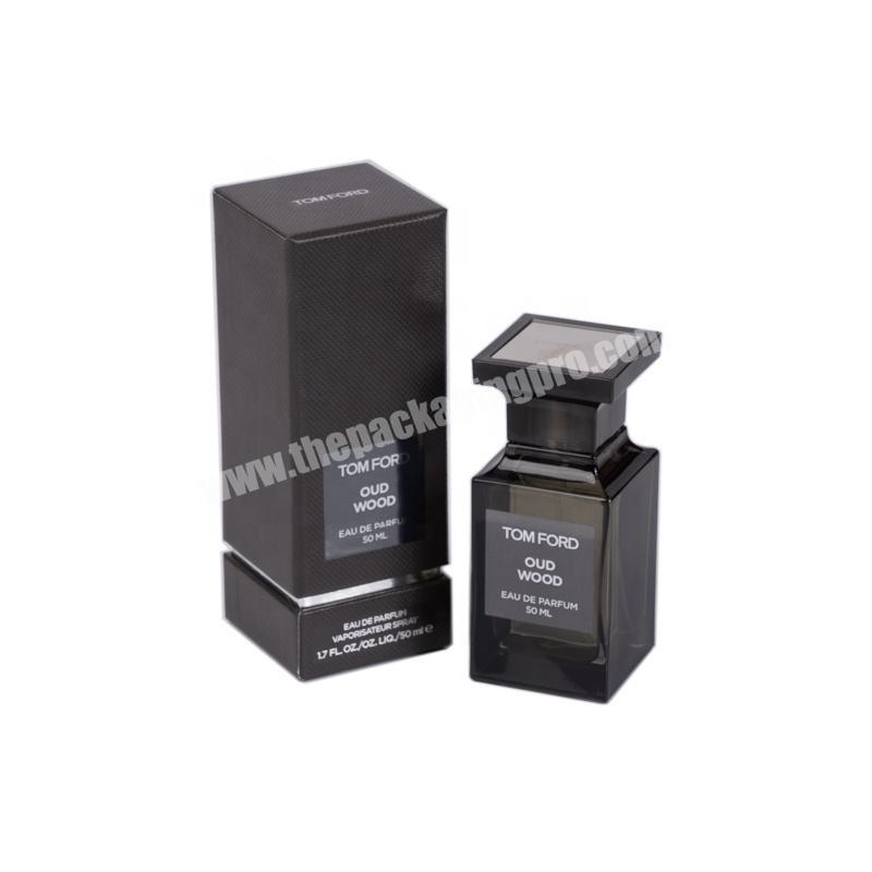 Black Hard Paper Cosmetic Packaging Empty Rigid Perfume Box Custom Logo Golden Foil Luxury Gift Perfume Bottle Paper Box