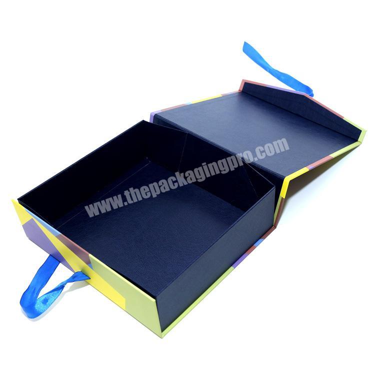 KINSUN Custom Branding Black Magnetic Closure Paper Gift Box For Garments Ribbon Handle Rectangular Folding Clothing Packaging