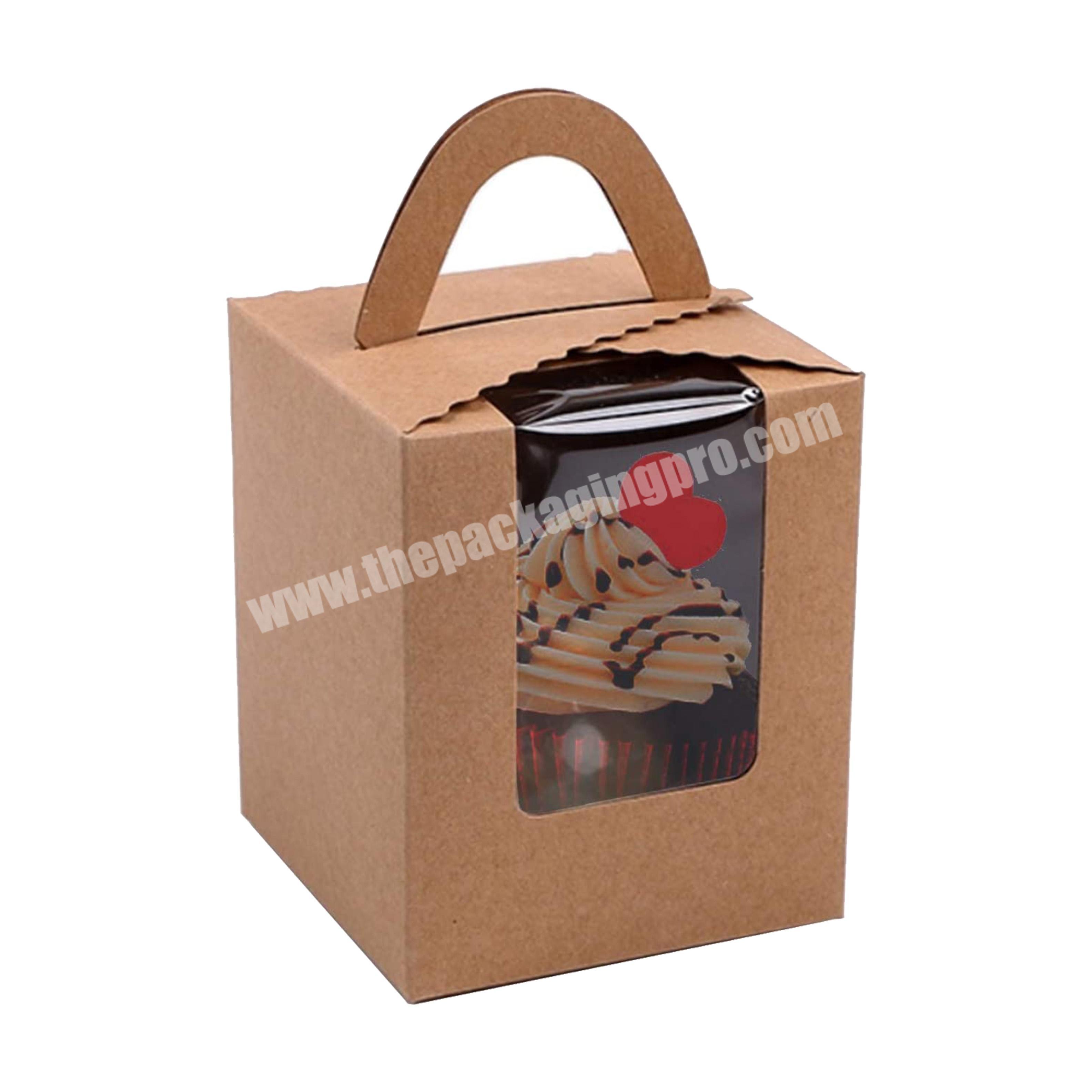 Kraft paper handle cupcake box pastry containers portable single cupcake gift box for cake