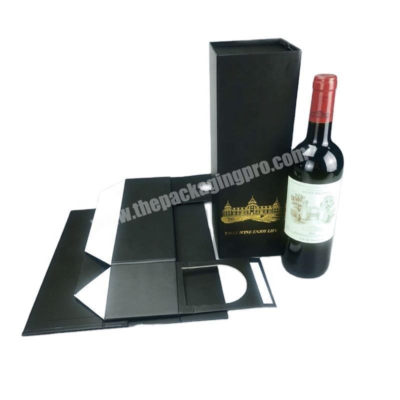 Luxury Black Cardboard Flat Folding Gift Box Magnetic Closure Wine Glass Boxes Packing Custom