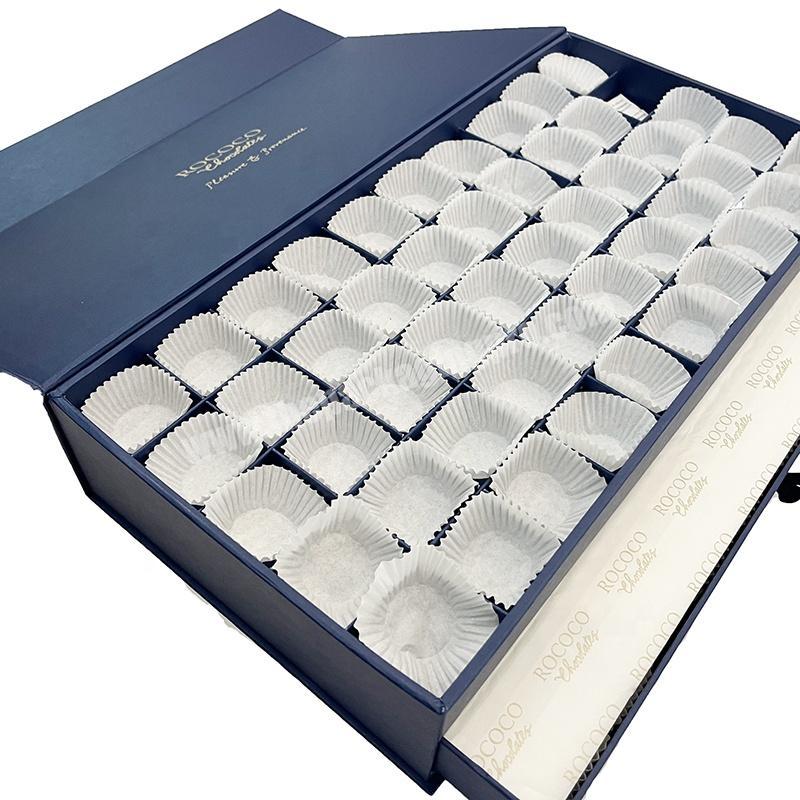 Luxury Navy Blue 50 100 Chocolate Packaging Magnetic Box Gift Two Layers Caja De Bombones Custom