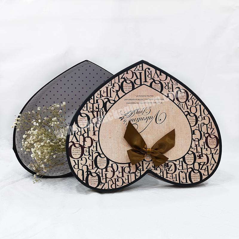 Luxury Packing Folding Cardboard Paper Pink Heart-Shaped Box Ribbon Closures Gift Box With Lid