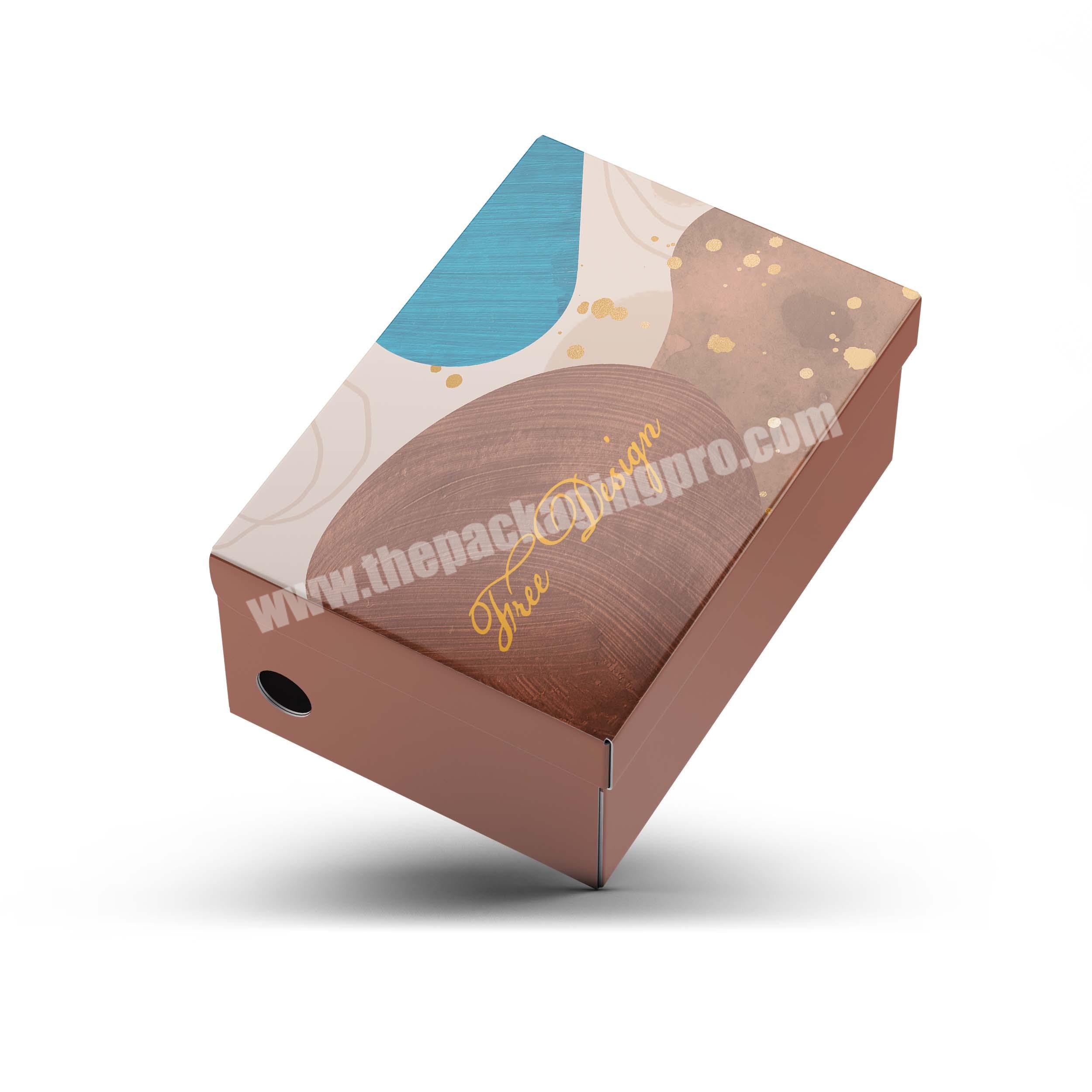 Manufacture low MOQ cardboard box customize flip paper shoe box with custom logo
